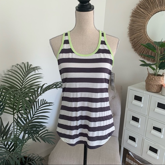 NWT Balance Collection Charcoal + White Striped Racerback Yoga Tank Top Medium - Picture 9 of 11